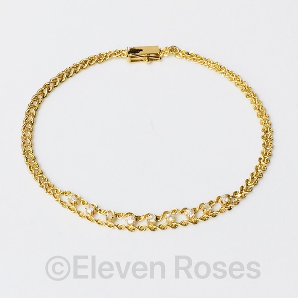 Solid 14k Gold Diamond Rope Chain Bracelet - Picture 6 of 6